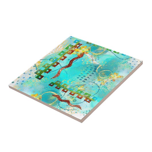 Mayan Turquoise & Golden Misty Sky Tegeltje (Zijkant)