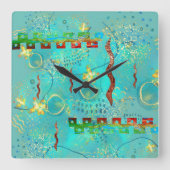Mayan Turquoise & Golden Misty Sky Vierkante Klok (Voorkant)