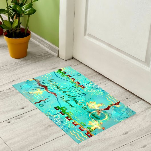 Mayan Turquoise & Golden Welcome Message Doormat Deurmat