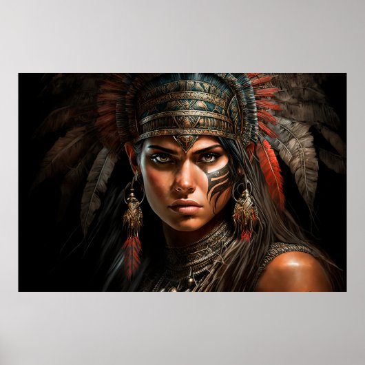 Mayan Warrior Princess Portrait Oil Painting Poster (Voorkant)