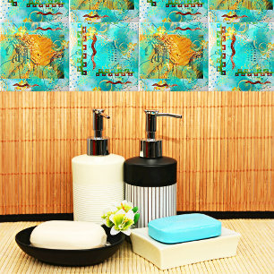 Mayan Warrior Turquoise & Golden Misty Sky Tegeltje