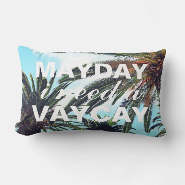 Mayday I need a Vacay Tropical Palm Trees Buitenkussen (Voorkant)