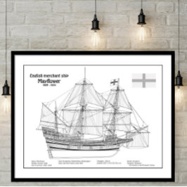 Mayflower - Blauwdrukplannen voor schepen BD Foto Afdruk
