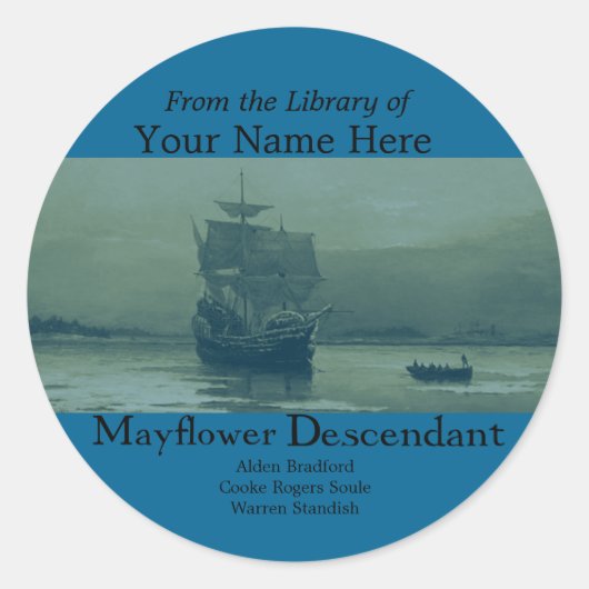 Mayflower Bookplate Ronde Sticker (Voorkant)