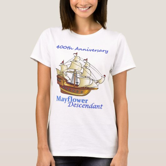 Mayflower Descendant Sailing Ship Jubileum T-shirt (Voorkant)