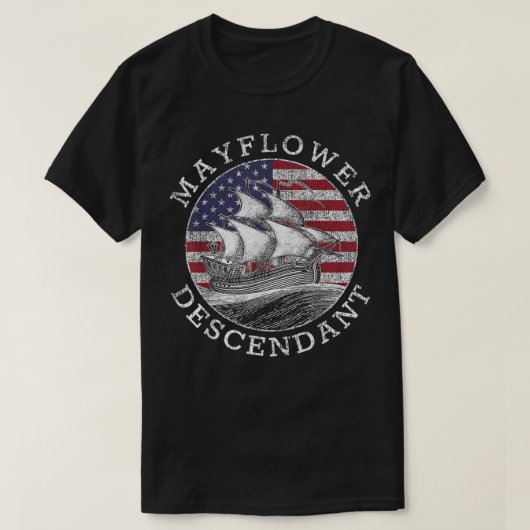 Mayflower Descendant USA vlag verst T-shirt (Design voorkant)
