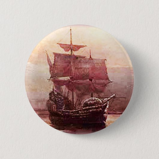 Mayflower in de haven van Hudson Ronde Button 5,7 Cm (Voorkant)