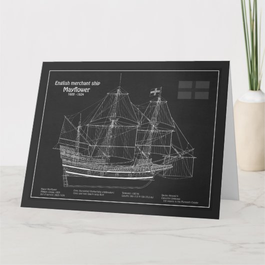 Mayflower - scheepsblauwdrukplannen PD Bedankkaart (Voorkant)