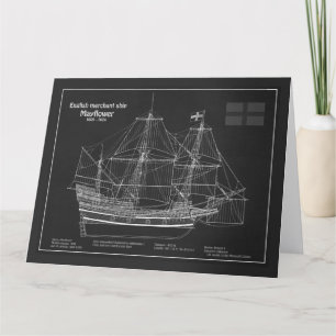Mayflower - scheepsblauwdrukplannen PD Bedankkaart