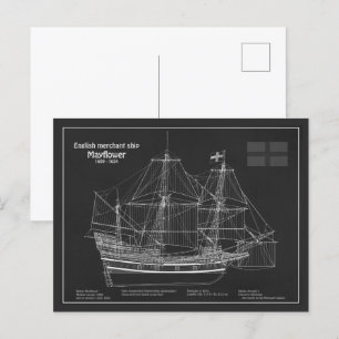 Mayflower - scheepsblauwdrukplannen PD Briefkaart