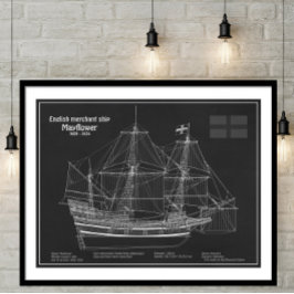 Mayflower - scheepsblauwdrukplannen PD Poster