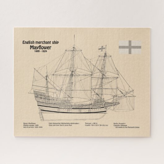Mayflower - Scheepsblauwdrukplannen SD Legpuzzel (Horizontaal)