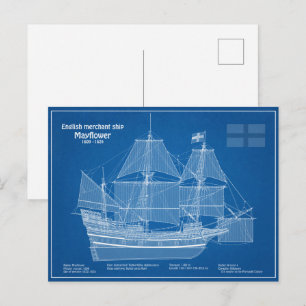 Mayflower - Schip Blauwdruk Plannen ABD Briefkaart