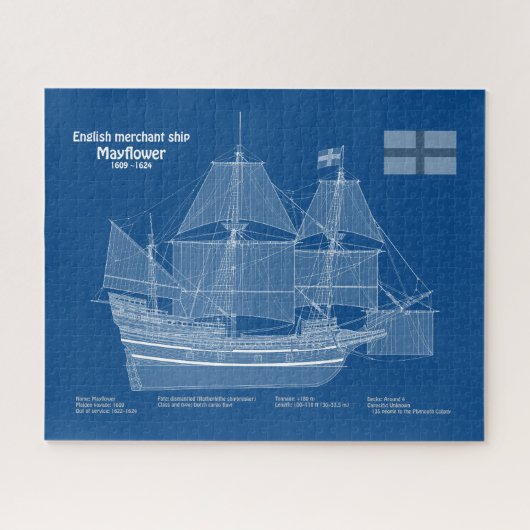 Mayflower - Schip Blauwdruk Plannen ABD Legpuzzel (Horizontaal)