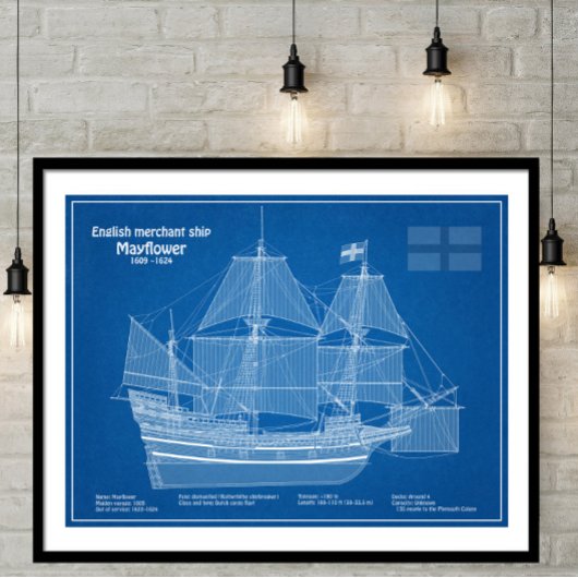 Mayflower - Schip Blauwdruk Plannen ABD Poster