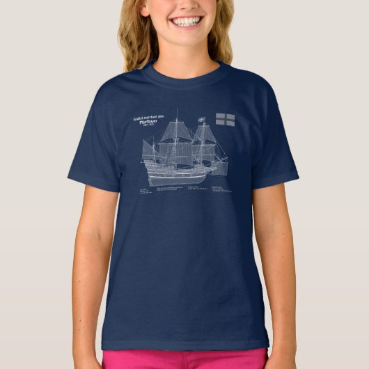 Mayflower - Schip Blauwdruk Plannen ABD T-shirt (Voorkant)