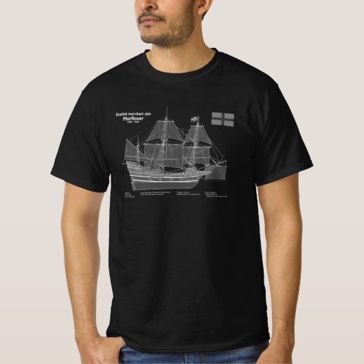 Mayflower - Schip Blauwdruk Plannen ABD T-shirt (Voorkant)