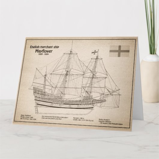 Mayflower - Schip Blauwdruk Plannen SD Bedankkaart (Voorkant)