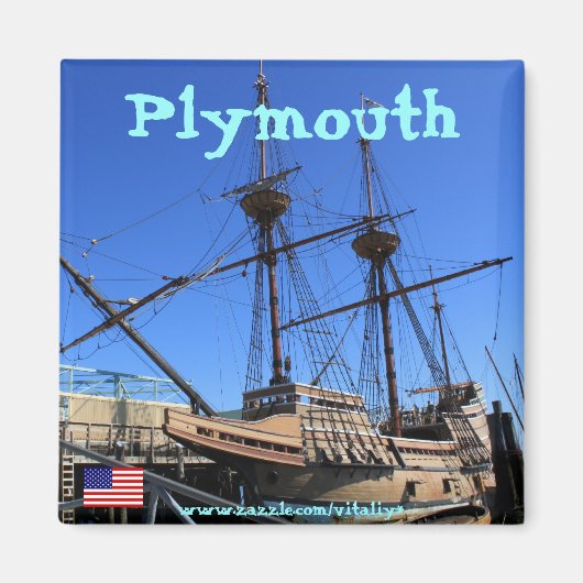 Mayflower zeilschip in Plymouth magneet ontwerp (Voorkant)