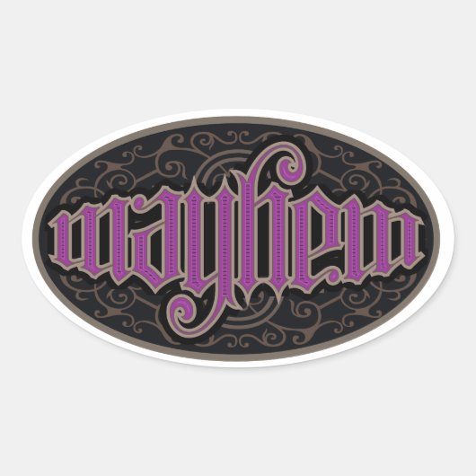 Mayhem Ambigram Stickers (Voorkant)