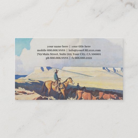 MaynardDixon Open Range Classic Western landschap Visitekaartje (Achterkant)