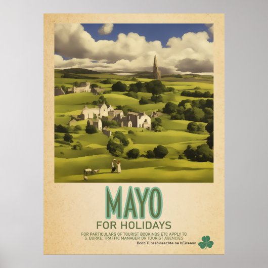 Mayo Ireland, Retro Irish Travel Advert Poster (Voorkant)