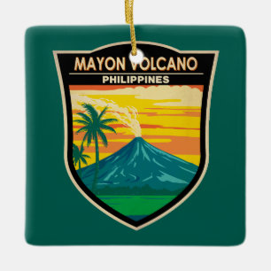 Mayon Volcano Filipijnen Reizen Kunst Vintage Keramisch Ornament