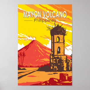 Mayon vulkaan Cagsawa ruïnes Filipijnen Reiskunst Poster