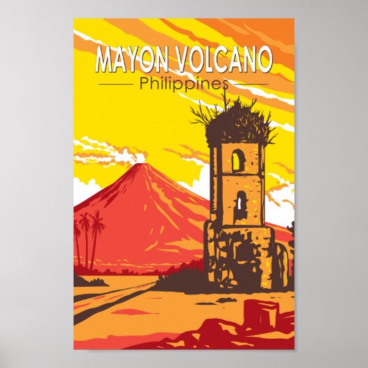 Mayon vulkaan Cagsawa ruïnes Filipijnen Reiskunst Poster (Voorkant)