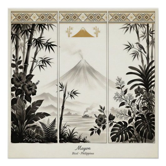 Mayon Vulkan Triptiek Wandkunst Perfect Poster (Voorkant)