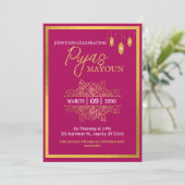 Mayoun Maroon and Gold Puja Invitation (Staand voorkant)