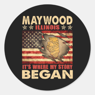 Maywood Illinois Vlag van de Verenigde Staten op 4 Ronde Sticker