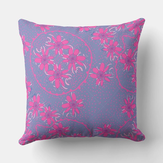 Maz Floral Bubbles Polka Dot Periwinkle Fuchsia Kussen (Achterkant)