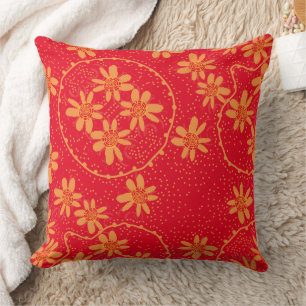 Maz Floral Bubbles Polka Dot Rood Sinaasappel Kussen
