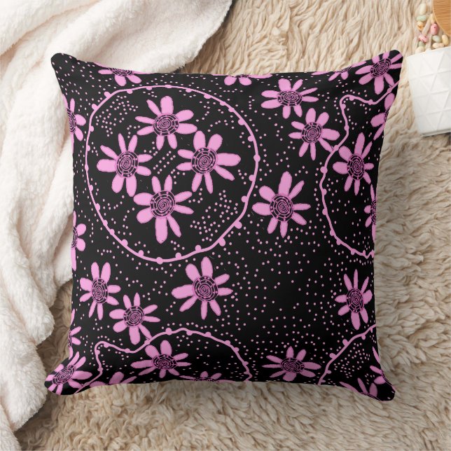 Maz Floral Bubbles Polka Dot Zwart Roze Kussen (Deken)
