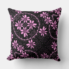 Maz Floral Bubbles Polka Dot Zwart Roze Kussen