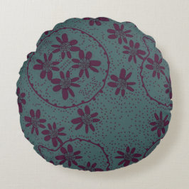 Maz Floral Bubbles Polka Dusty Zeewier Aubergine Rond Kussen