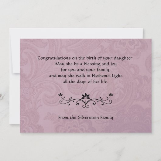 Mazal Tov Gefeliciteerd Geboorte van Baby Meisje K Notitiekaartje (Achterkant)