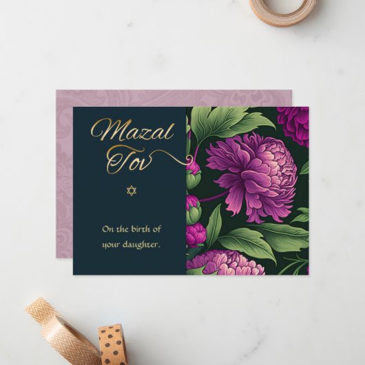 Mazal Tov Gefeliciteerd Geboorte van Baby Meisje K Notitiekaartje (Voorkant / Achterkant in situ)