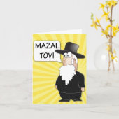 Mazal Tov Greeting Card - Jewish Rabbi cartoon Kaart (Gele Bloem)