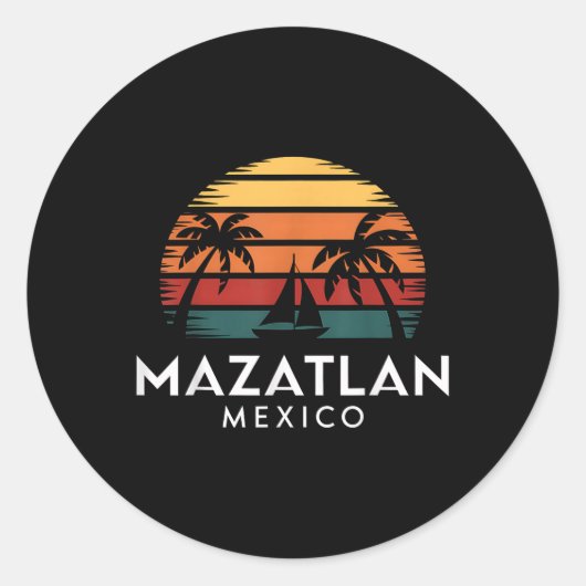 Mazatlan Mexico Retro Sunset Sailboat Vacation Sou Ronde Sticker (Voorkant)