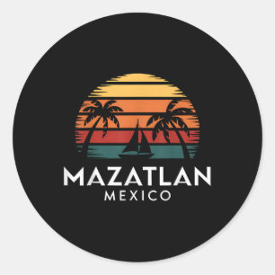 Mazatlan Mexico Retro Zonsondergang Zeilboot Vakan Ronde Sticker