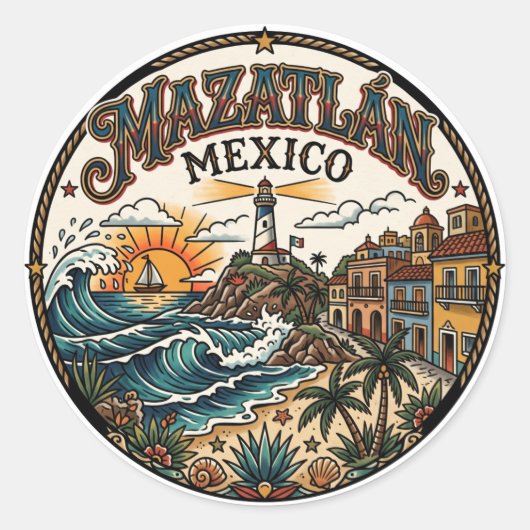 Mazatlán Mexico Ronde Sticker (Voorkant)