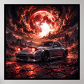 Mazda RX7 FC Onder een Robijnrode Maan Poster (Voorkant)