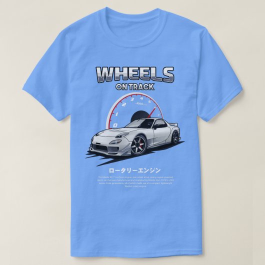 Mazda RX7 wielen op het spoor T-shirt (Design voorkant)