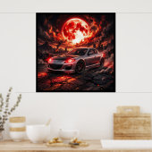 Mazda RX8 Onder een Robijnrode Maan Poster (Keuken)