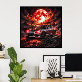 Mazda RX8 Onder een Robijnrode Maan Poster