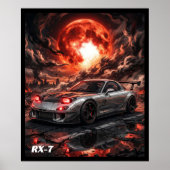 Mazda RX-7 Onder een Robijnrode Maan Poster (Voorkant)