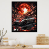 Mazda RX-7 Onder een Robijnrode Maan Poster (Keuken)