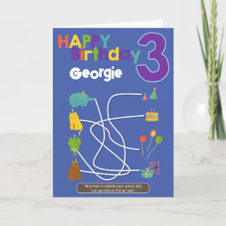 Maze Activity 3rd Birthday Kaart - Animals Trace